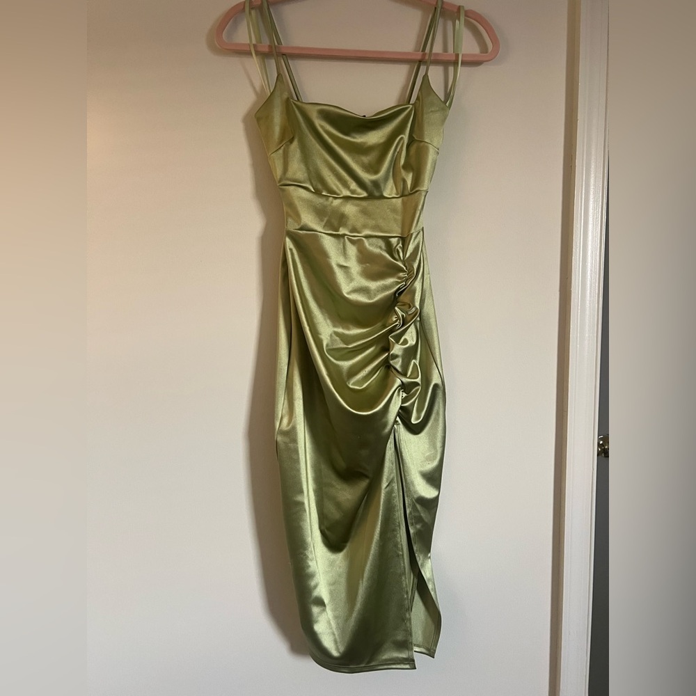Windsor Light Green Satin Midi Dress